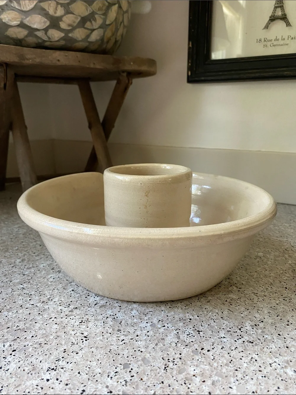 Vintage Signed Cream Colored Ceramic Pottery Chicken Roaster